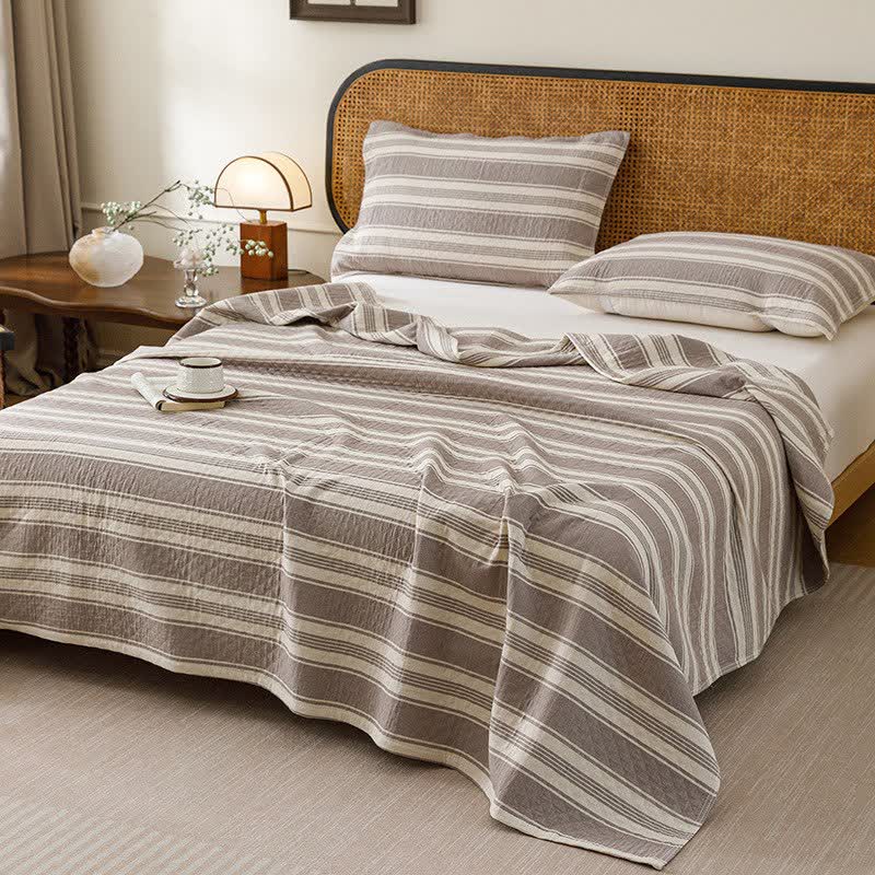 Minimalist Striped Cotton Gauze Quilt Blanket - Gray - Quilt with 2PCS Pillow Towels - King - image 6