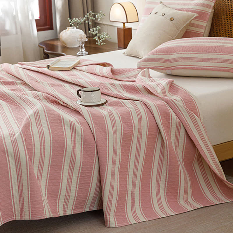Minimalist Striped Cotton Gauze Quilt Blanket - image 3