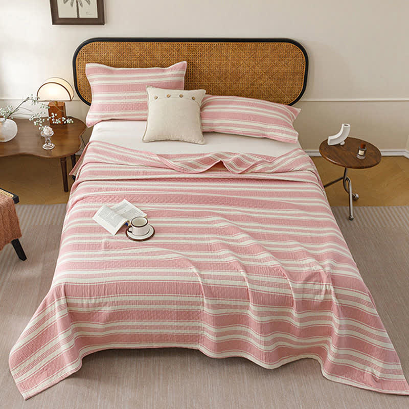 Minimalist Striped Cotton Gauze Quilt Blanket - image 1