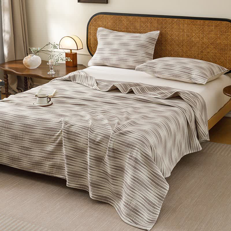 Curved Wave Cotton Gauze Quilt Blanket - Gray - Quilt with 2PCS Pillow Towels - King - image 2