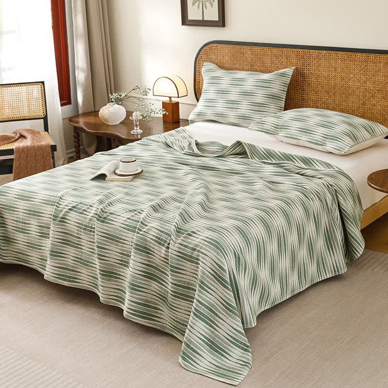 Curved Wave Cotton Gauze Quilt Blanket - Green - Quilt with 2PCS Pillow Towels - King - image 6