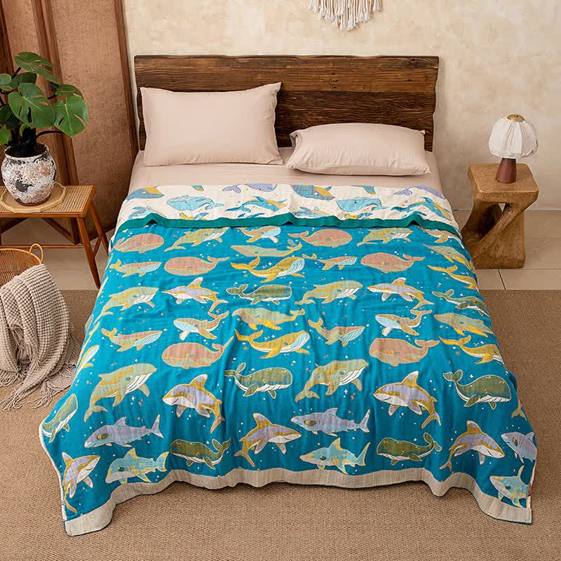 Ocean Whale Dolphin Cotton Quilt Blanket - image 1