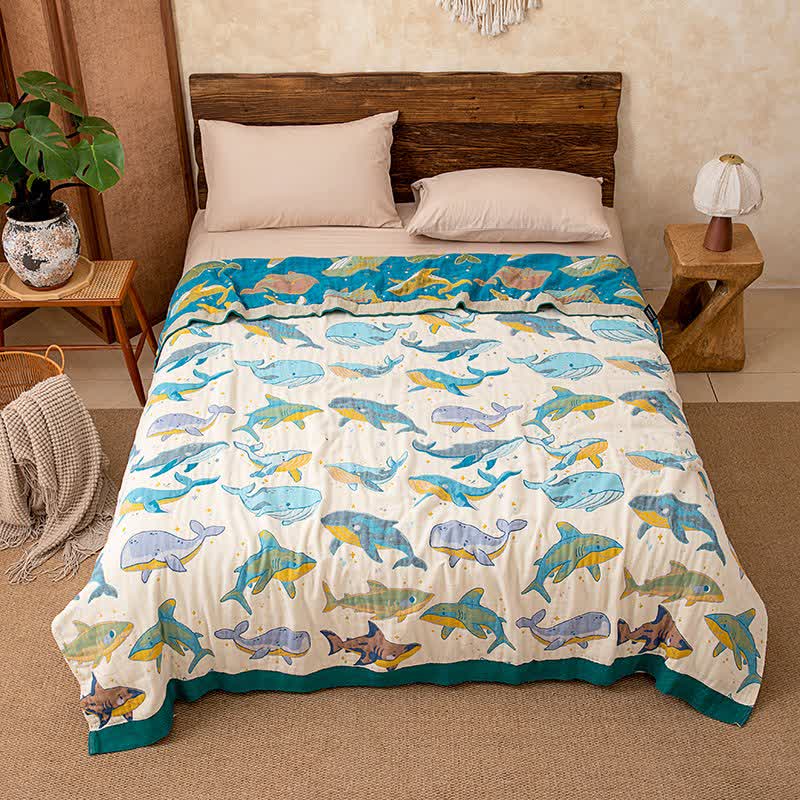 Ocean Whale Dolphin Cotton Quilt Blanket - King - image 0