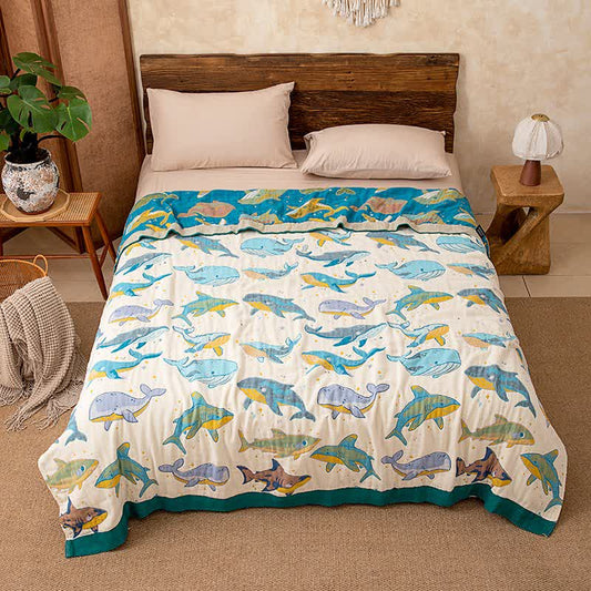 Ocean Whale Dolphin Cotton Quilt Blanket - King - image 0