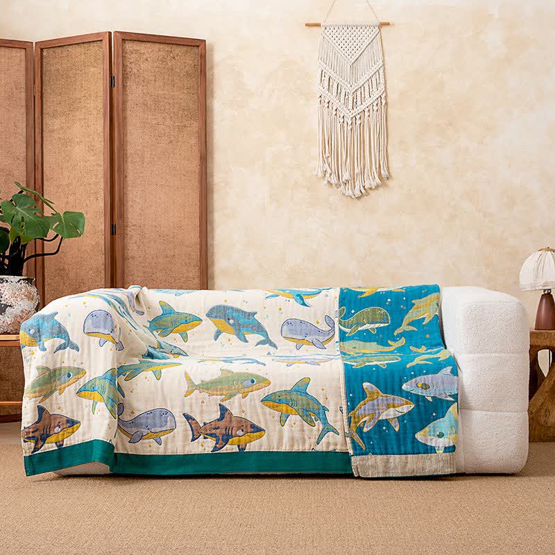 Ocean Whale Dolphin Cotton Quilt Blanket - image 3