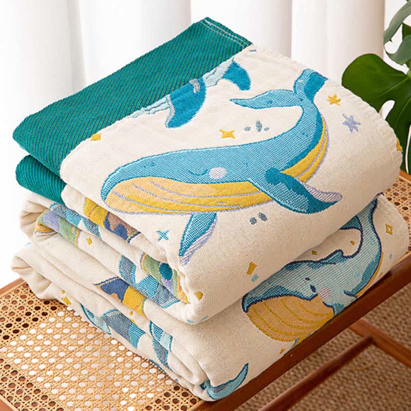 Ocean Whale Dolphin Cotton Quilt Blanket - image 5