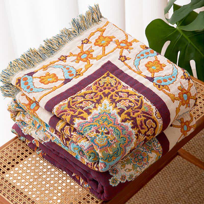 Retro Ethnic Tassel Cotton Quilt Blanket - image 4