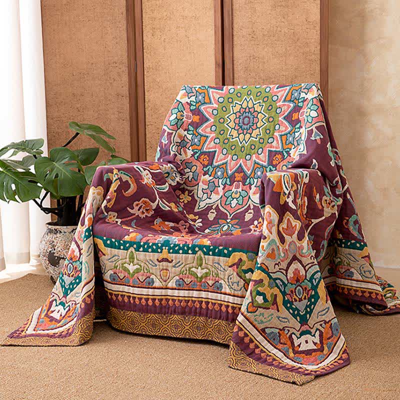 Retro Ethnic Style Cotton Blanket - 90"W x 98"L - image 0