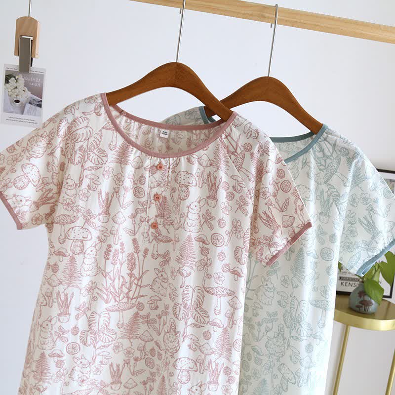 Rustic Mushroom & Bunny Cotton Nightgown - image 2