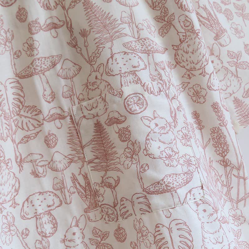 Mushroom & Bunny Cotton Gauze Kimono Robe - image 8