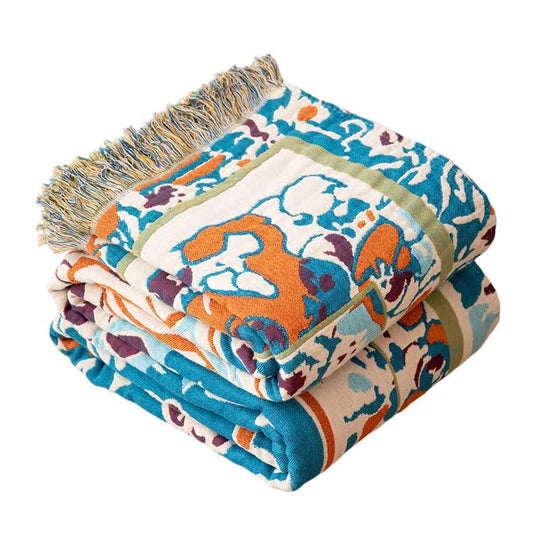 Retro Blue Pure Cotton Blanket - image 1