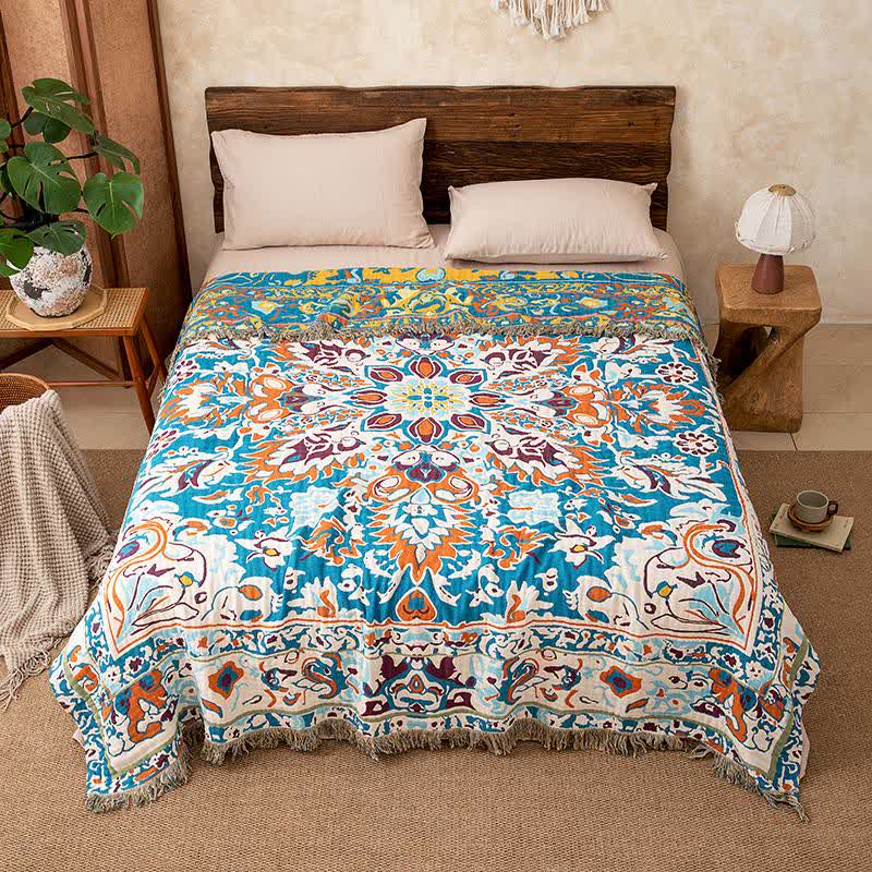 Retro Blue Pure Cotton Quilt Blanket - Queen - image 0