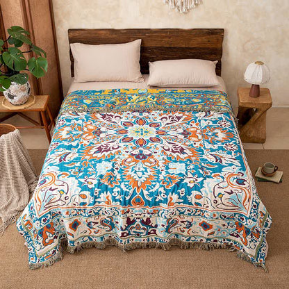 Retro Blue Pure Cotton Quilt Blanket - Queen - image 0