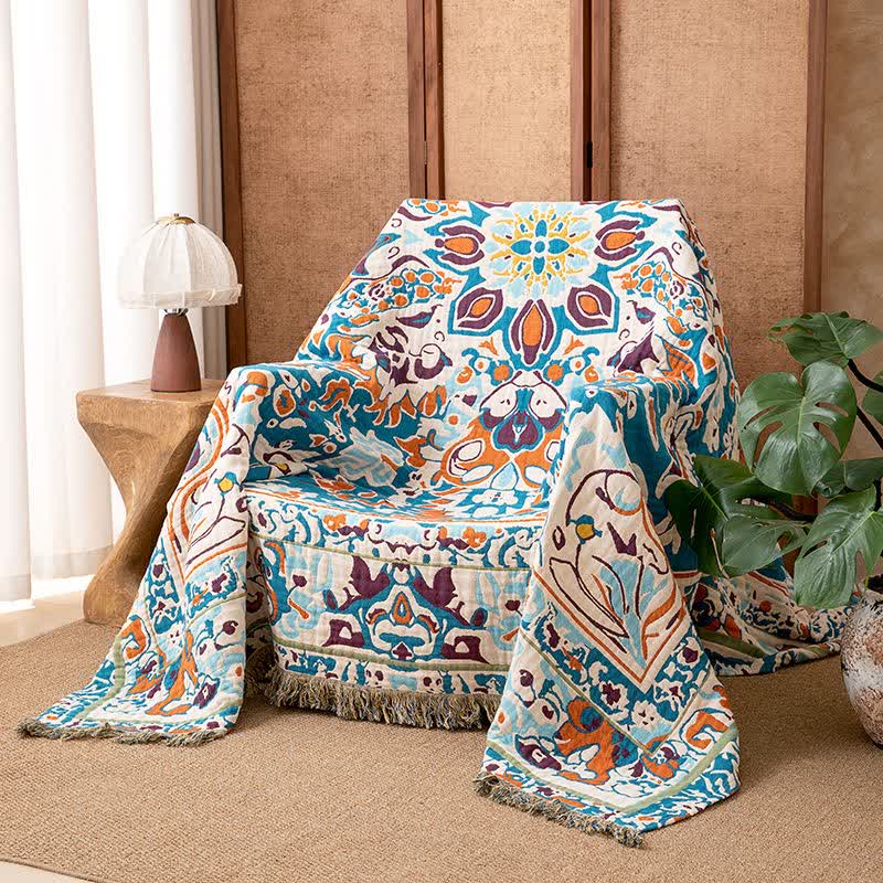 Retro Blue Pure Cotton Quilt Blanket - image 2