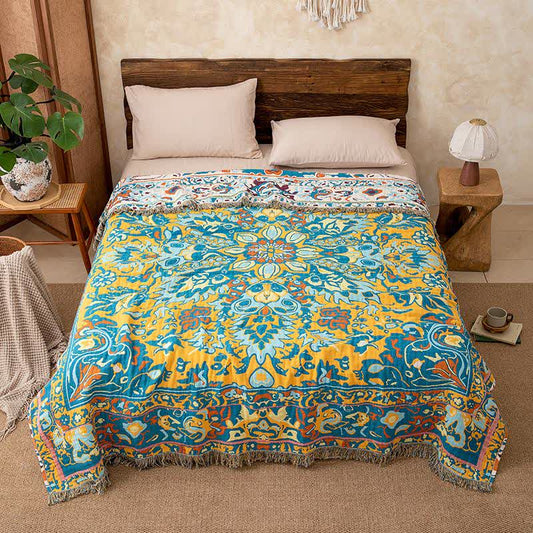 Retro Blue Pure Cotton Quilt Blanket - image 1