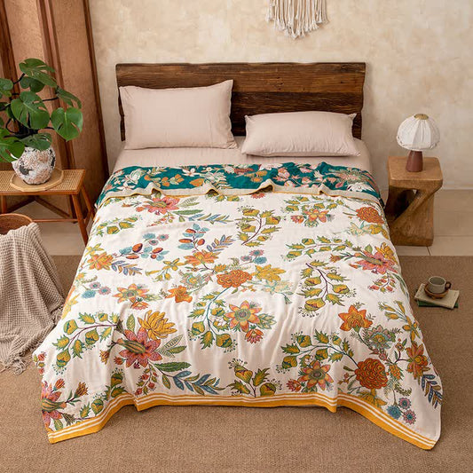 Vibrant Floral Pure Cotton Quilt Blanket - King - image 0