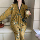 Ruffled Neck Green Floral Pajama Set - image 2