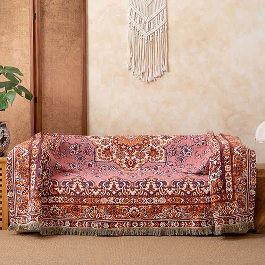 Vintage Floral Cotton Tassel Blanket - image 1