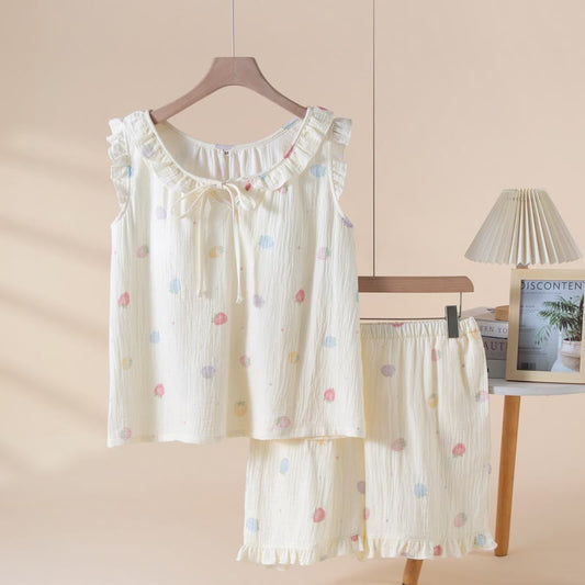 Cute Strawberry Cotton Gauze Sleeveless Pajamas - Beige - XL - image 0