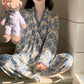 Ruffled Neck Blue Floral Pajama Set - image 1