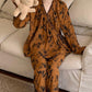 Ruffled Neck Leaf Print Pajama Set - image 1