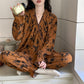 Ruffled Neck Leaf Print Pajama Set - image 2