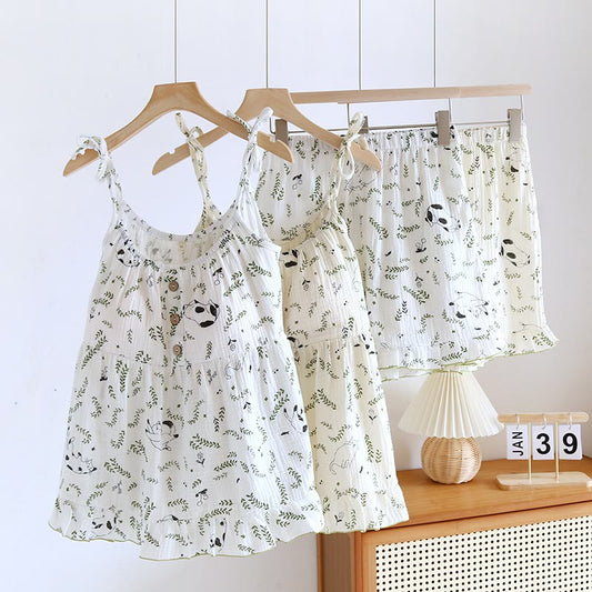 Cat & Leaf Pure Cotton Sleeveless Pajamas - image 1