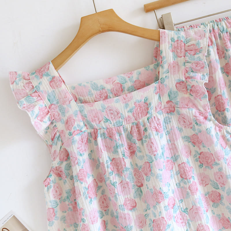 Romantic Floral Cotton Gauze Sleeveless Pajamas - image 2
