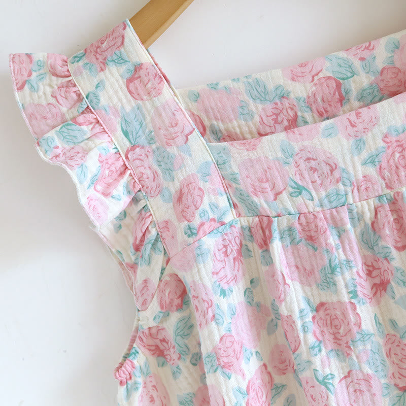 Romantic Floral Cotton Gauze Sleeveless Pajamas - image 4