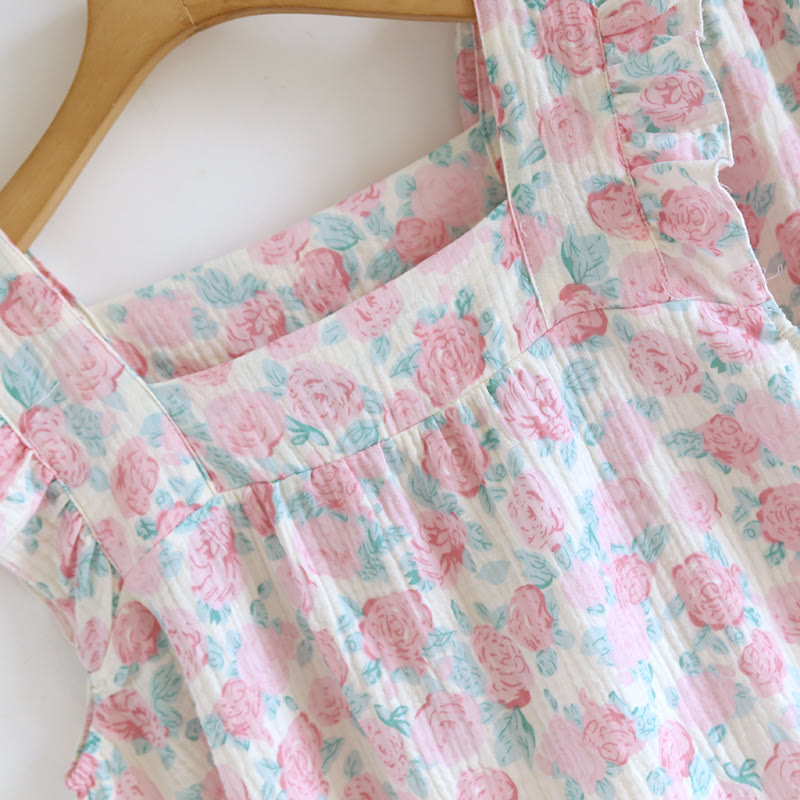 Romantic Floral Cotton Gauze Sleeveless Pajamas - image 3