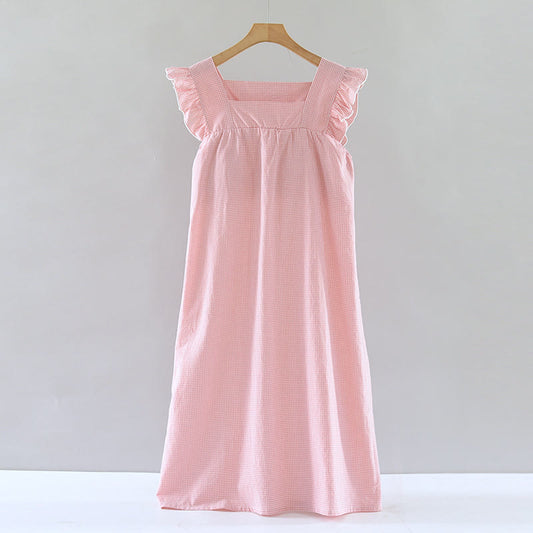 Gingham Flutter Sleeve Cotton Nightgown - Pink - XL - image 0
