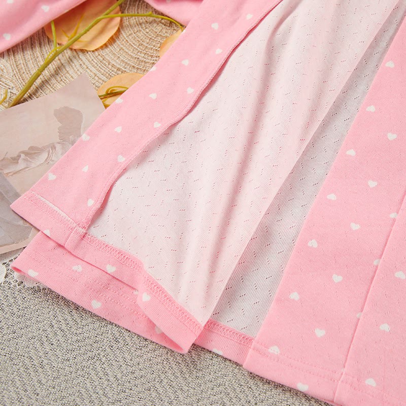 Heart Print Ruffle Knit Pajama Robe - image 11