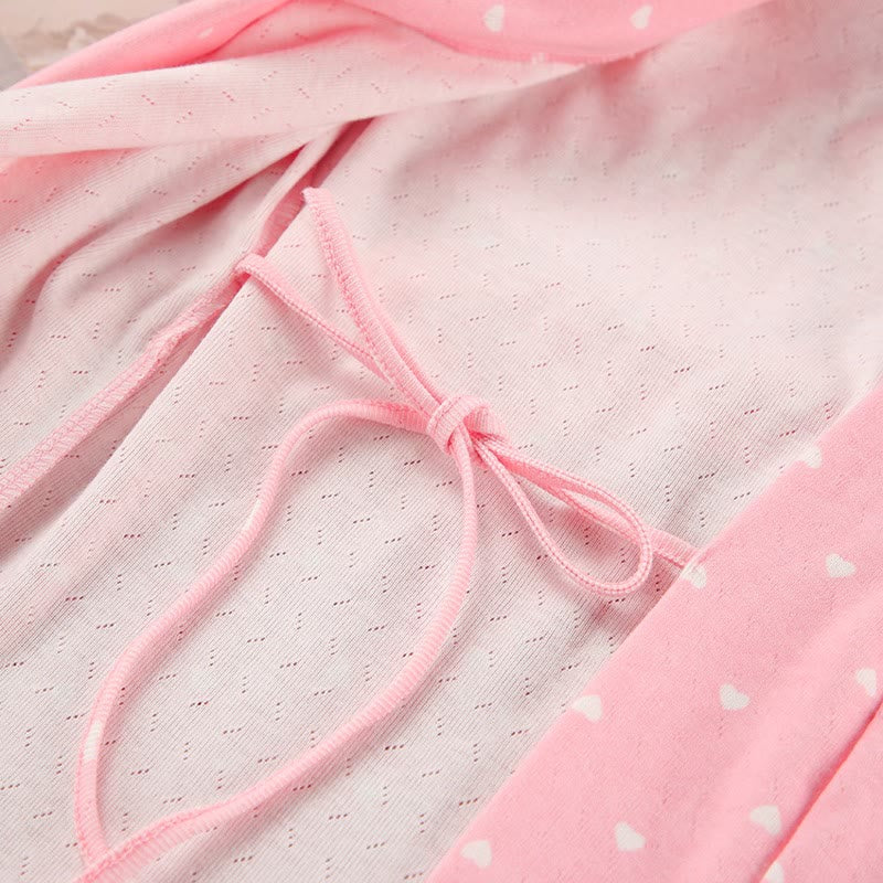 Heart Print Ruffle Knit Pajama Robe - image 12