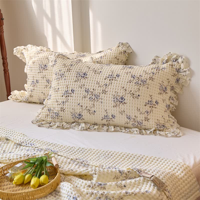 Floral Cotton Gauze Waffle Weave Quilt Blanket - image 13