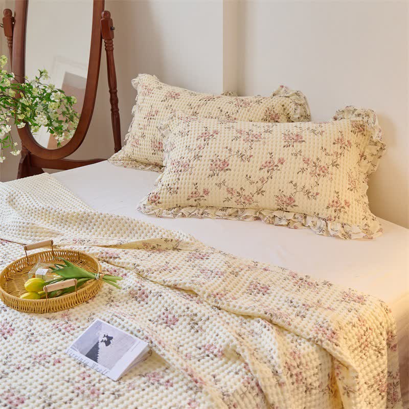 Floral Cotton Gauze Waffle Weave Quilt Blanket - image 7