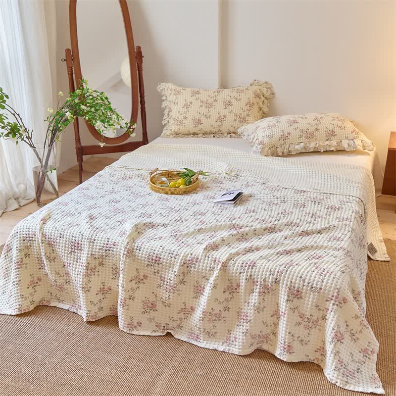 Floral Cotton Gauze Waffle Weave Quilt Blanket - image 2