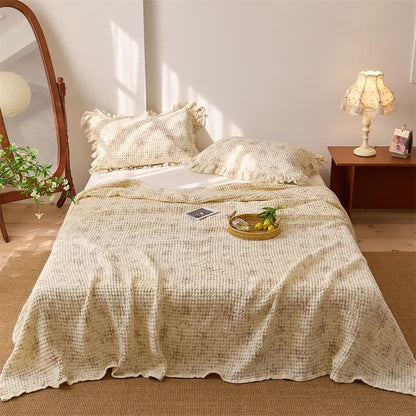 Floral Cotton Gauze Waffle Bedspread Quilt - Brown - 2PCS Pillowcases - 20" x 29" - image 0