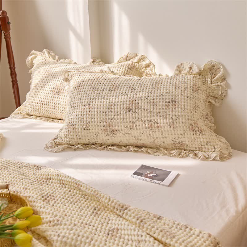 Floral Cotton Gauze Waffle Bedspread Quilt - image 1
