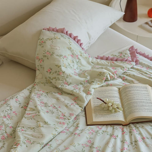 Floral & Bunny Ruffled Trim Summer Quilt - image 1