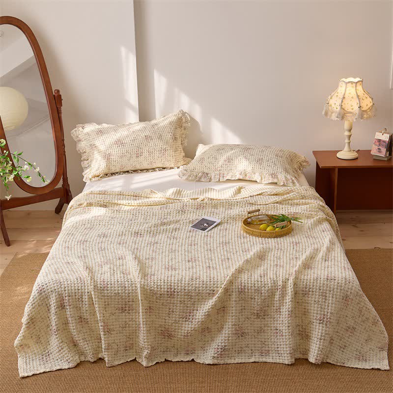 Floral Cotton Gauze Waffle Bedspread Quilt - image 4