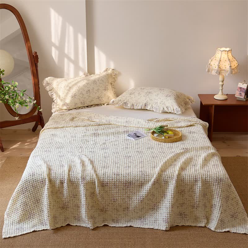 Floral Cotton Gauze Waffle Bedspread Quilt - Purple - 2PCS Pillowcases - 20" x 29" - image 8