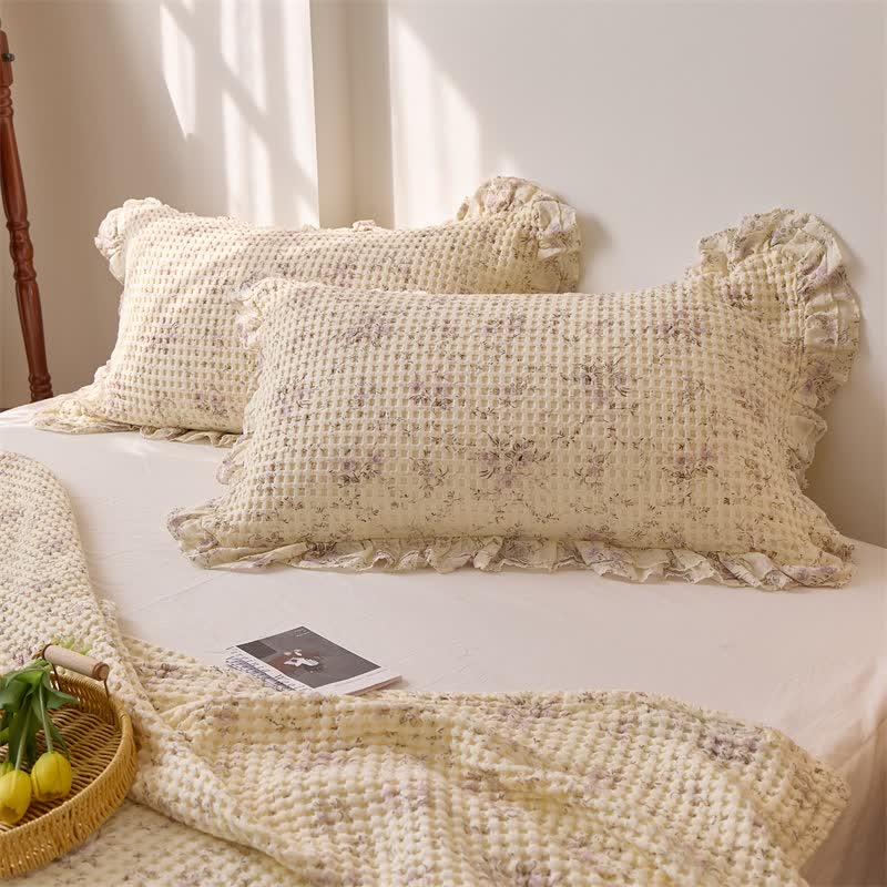 Floral Cotton Gauze Waffle Bedspread Quilt - image 9