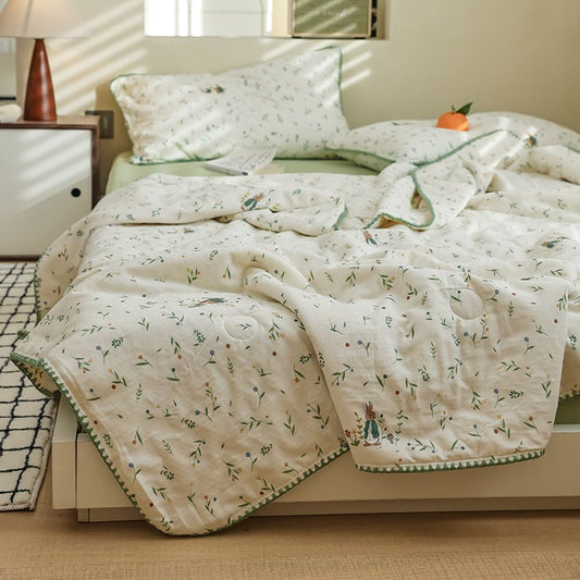 Botanical Leaf & Bunny Cotton Gauze Bedding - image 1