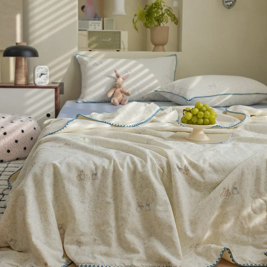 Elegant Leaf & Bunny Cotton Gauze Bedding - image 1