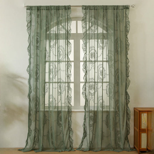 Cottage Lace Sheer Curtain with Ruffle Trim - image 1