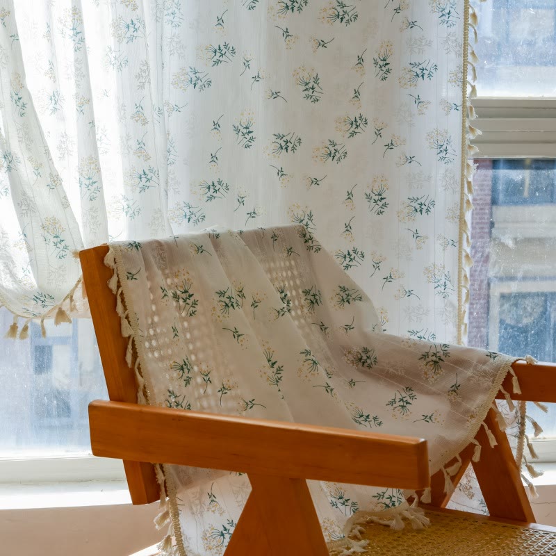 Refresh Floral Tassel Cotton Sheer Curtain - image 4