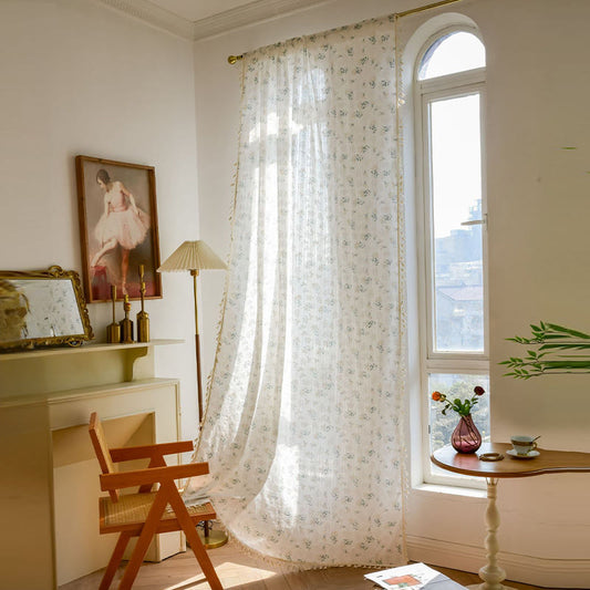 Refresh Floral Tassel Cotton Sheer Curtain - image 1