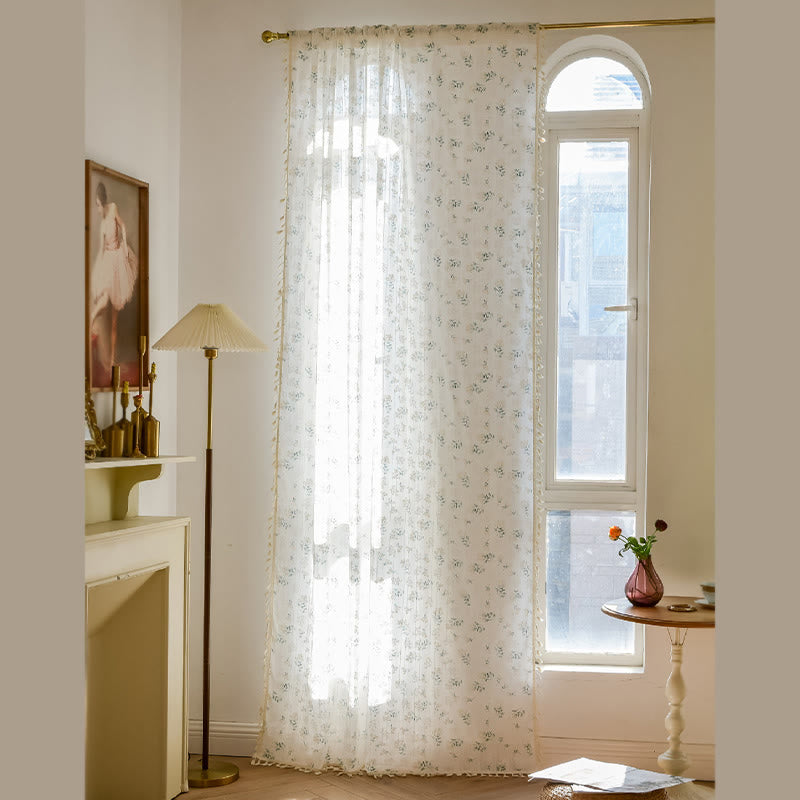 Refresh Floral Tassel Cotton Sheer Curtain - image 2