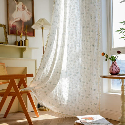 Refresh Floral Tassel Cotton Sheer Curtain - White - 55"W x 102"L - image 0