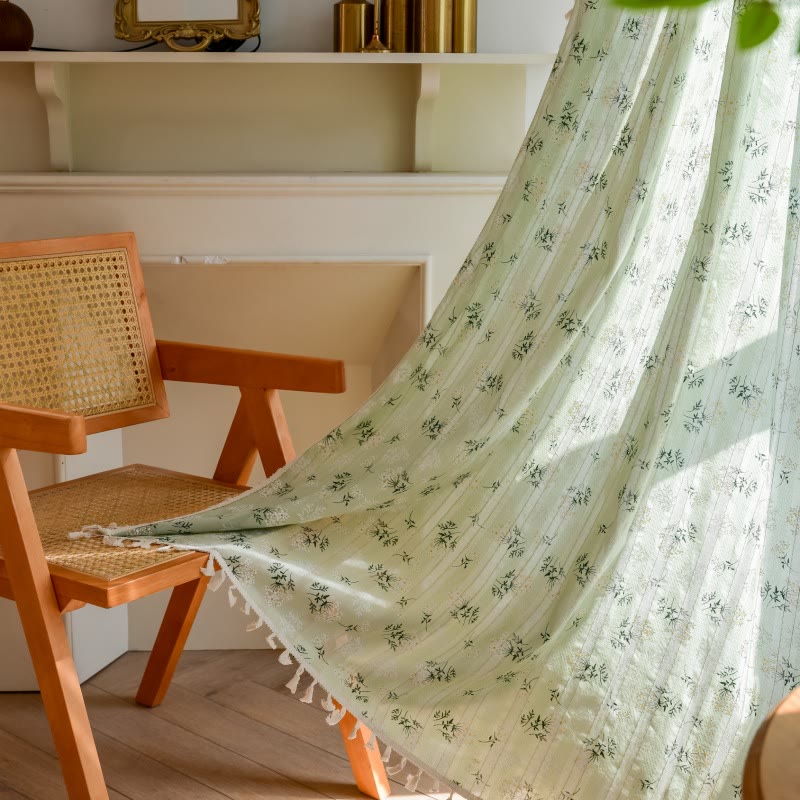 Refresh Floral Tassel Cotton Sheer Curtain - Green - 55"W x 102"L - image 24
